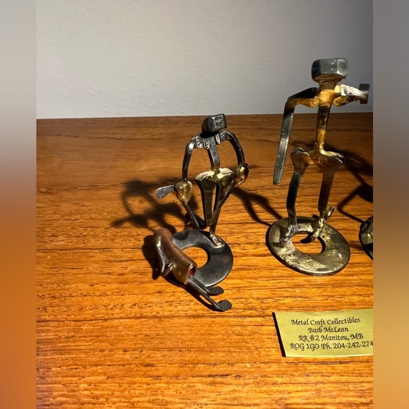 Set Of 3 Scrap Metal Handcrafted Vintage Sculptures Golf Violin Skater Mcm - Picture 2 of 8